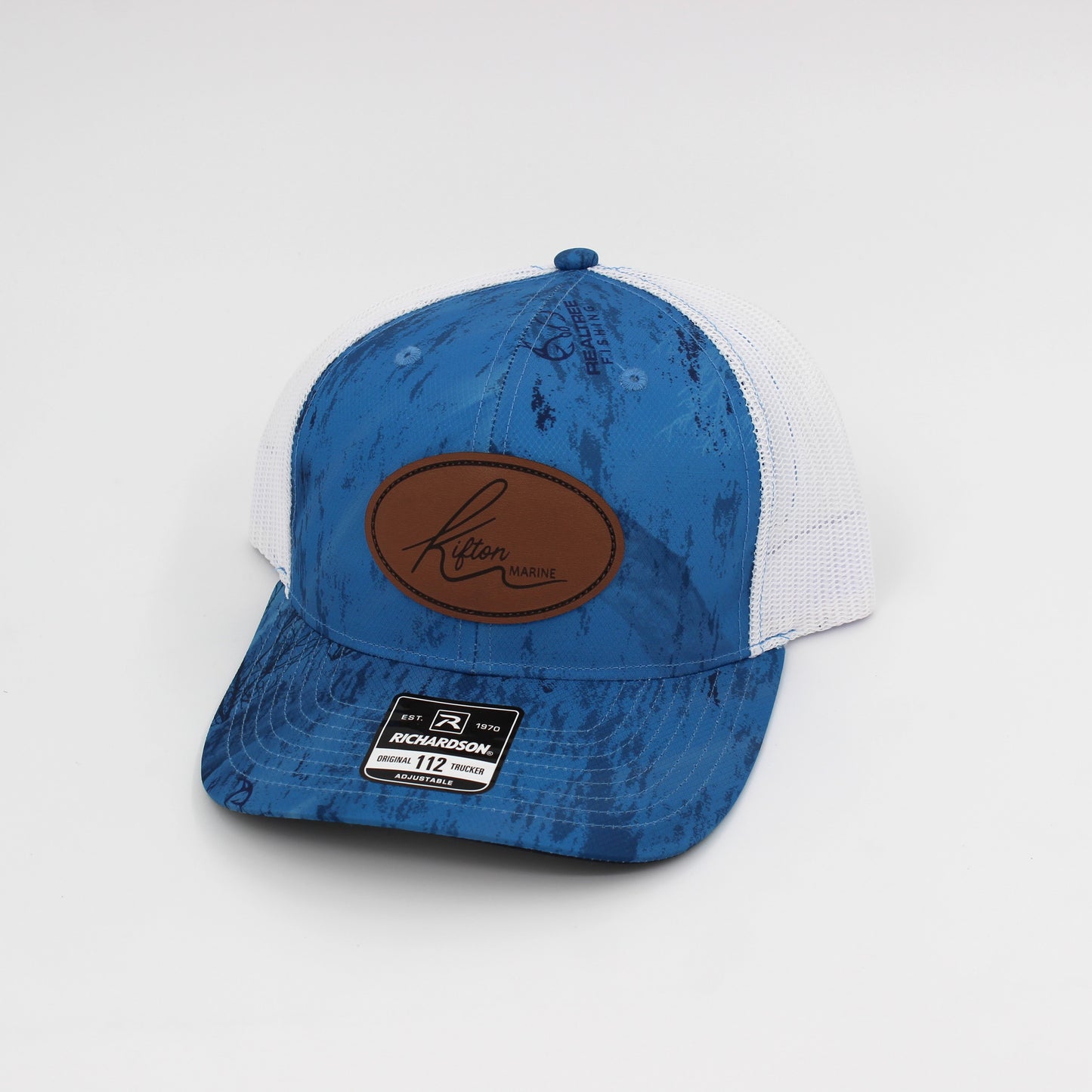 Kifton Marine Realtree Fishing Light Blue/White Leather Patch Hat